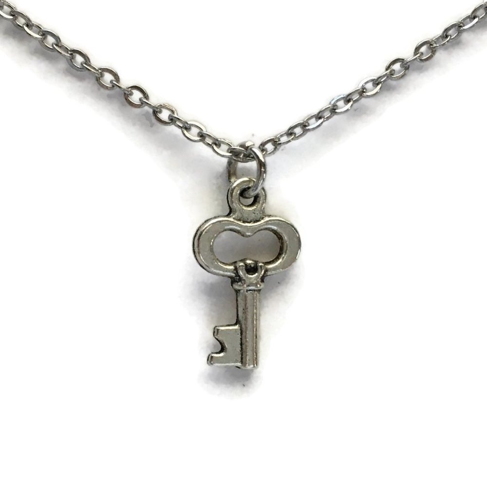 🗝️ Skeleton Key Charm Necklace Tibetan Silver Stainless Steel Handmade 4for$20
